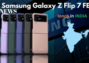 Samsung Galaxy Z Flip 7 FE multiple color variants with India launch announcement and map illustration.